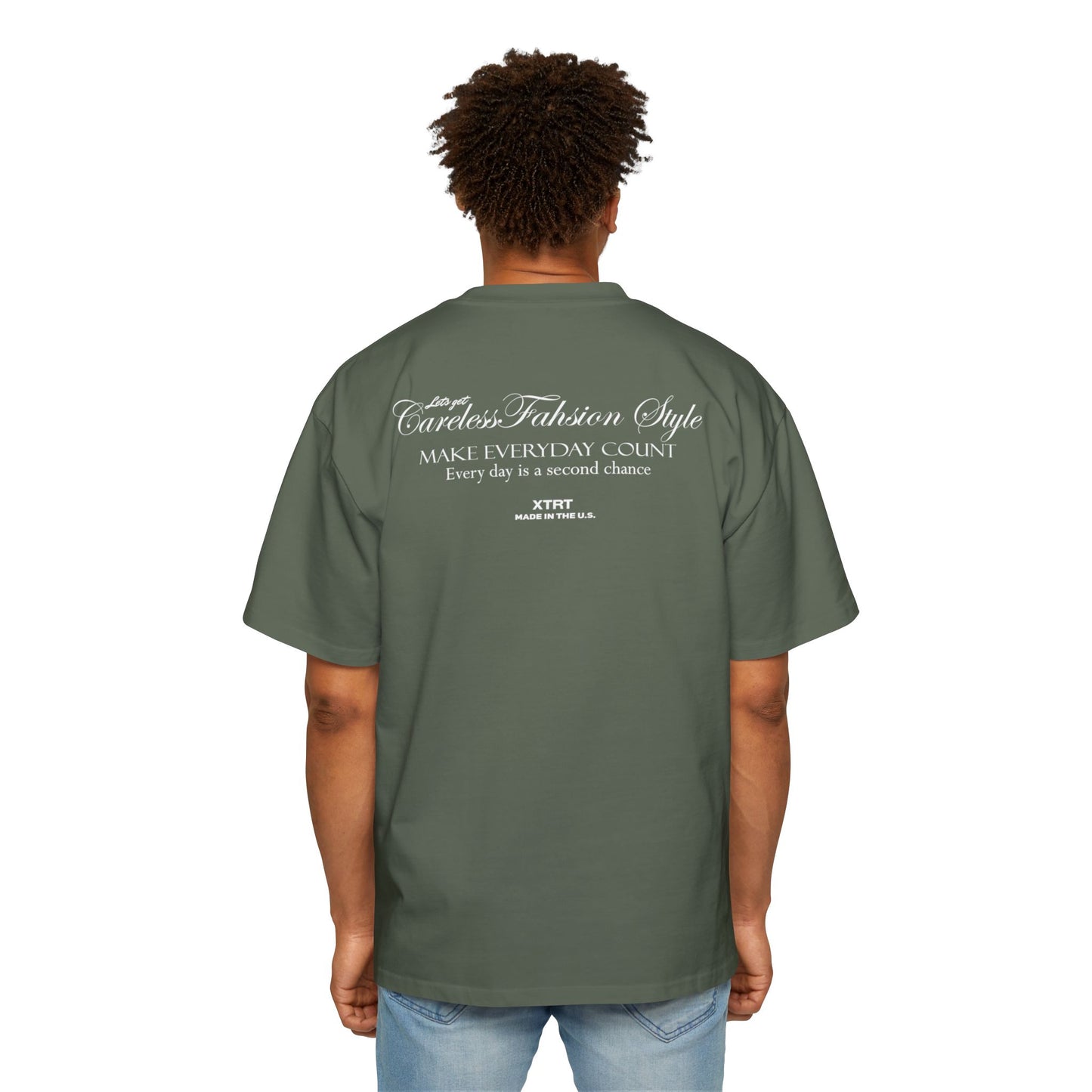 Oversized Tee - Green/Dark Green with Motivational Phrases